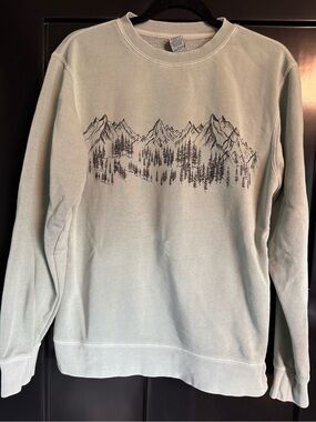 Unisex Sage Green Mountain Graphic Pullover